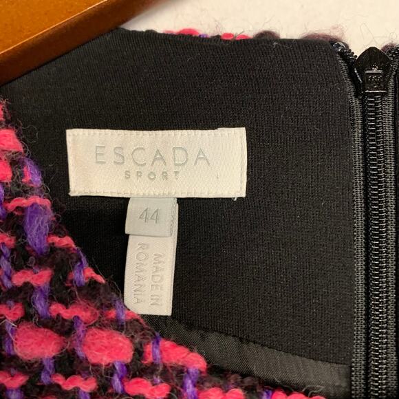 Escada Sport Persian Tweed Sleeved Dress Old Money Purple Pink Raspberry Shift - Picture 6 of 10